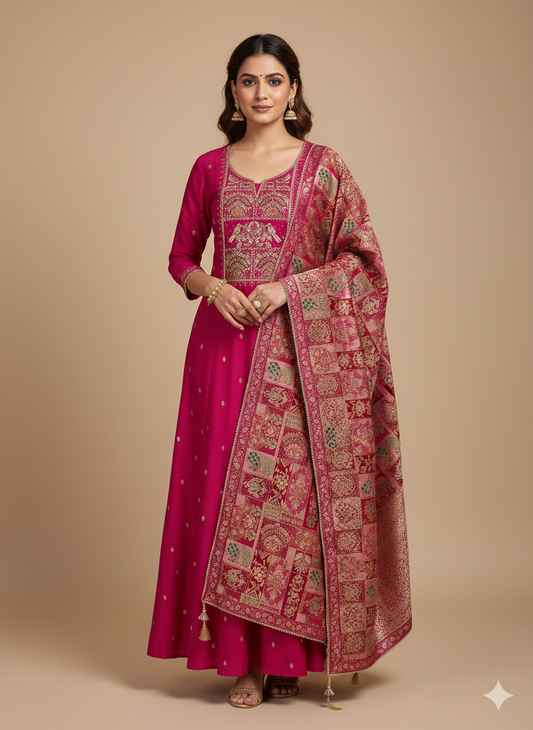 Banarasi Silk Dress Material with Fancy Dupatta