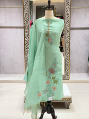 Charming Mint Green Chanderi Silk Embroidered Dress Material