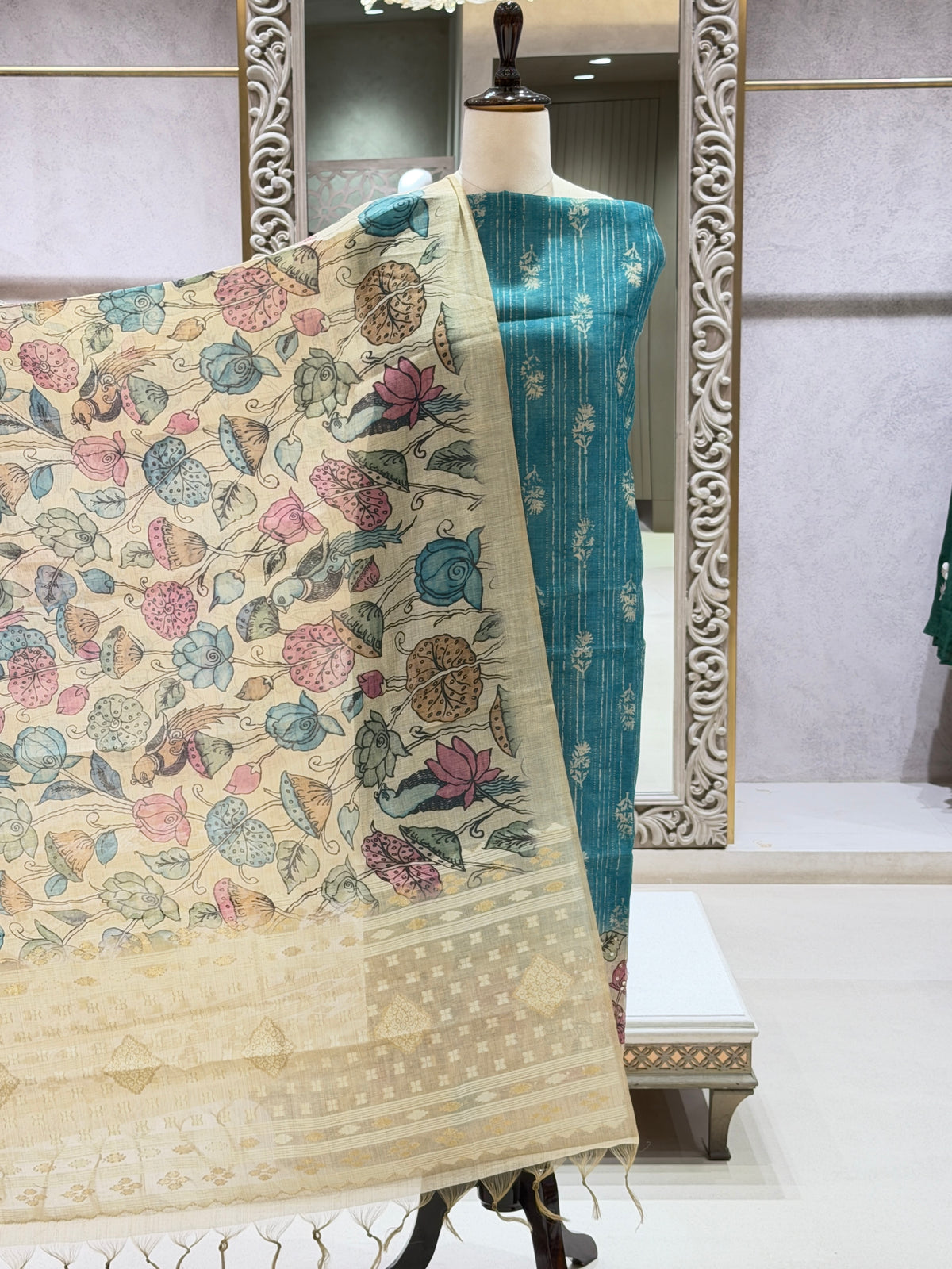 Premium Tussar Silk Dress Material with Kalamkari Dupatta