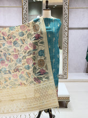 Premium Tussar Silk Dress Material with Kalamkari Dupatta