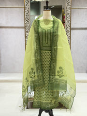 CHANDERI SILK PRINTED DRESS MATERIAL WITH HANDWORK