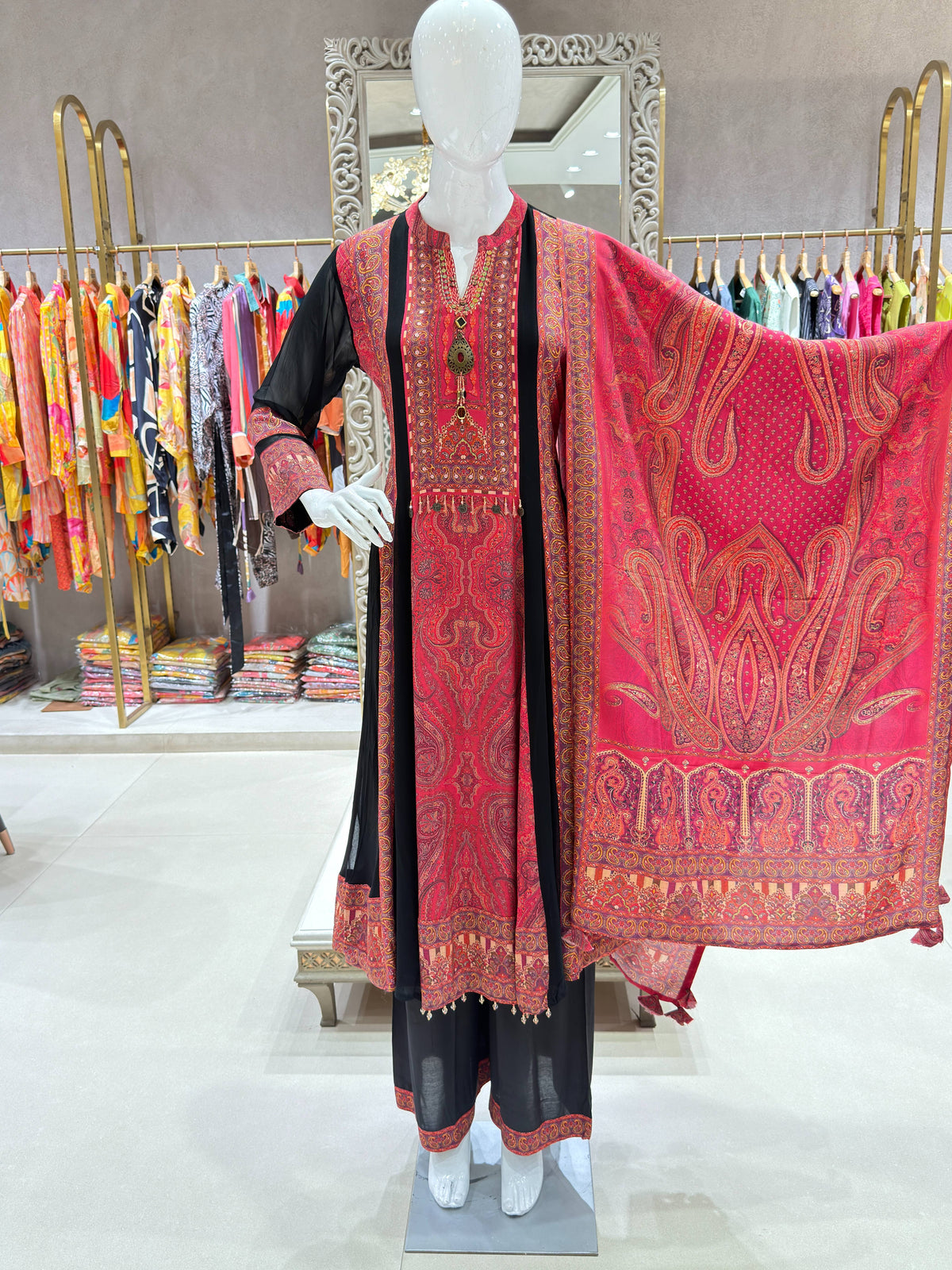 Elegant Silk Printed A-Line Dress Set